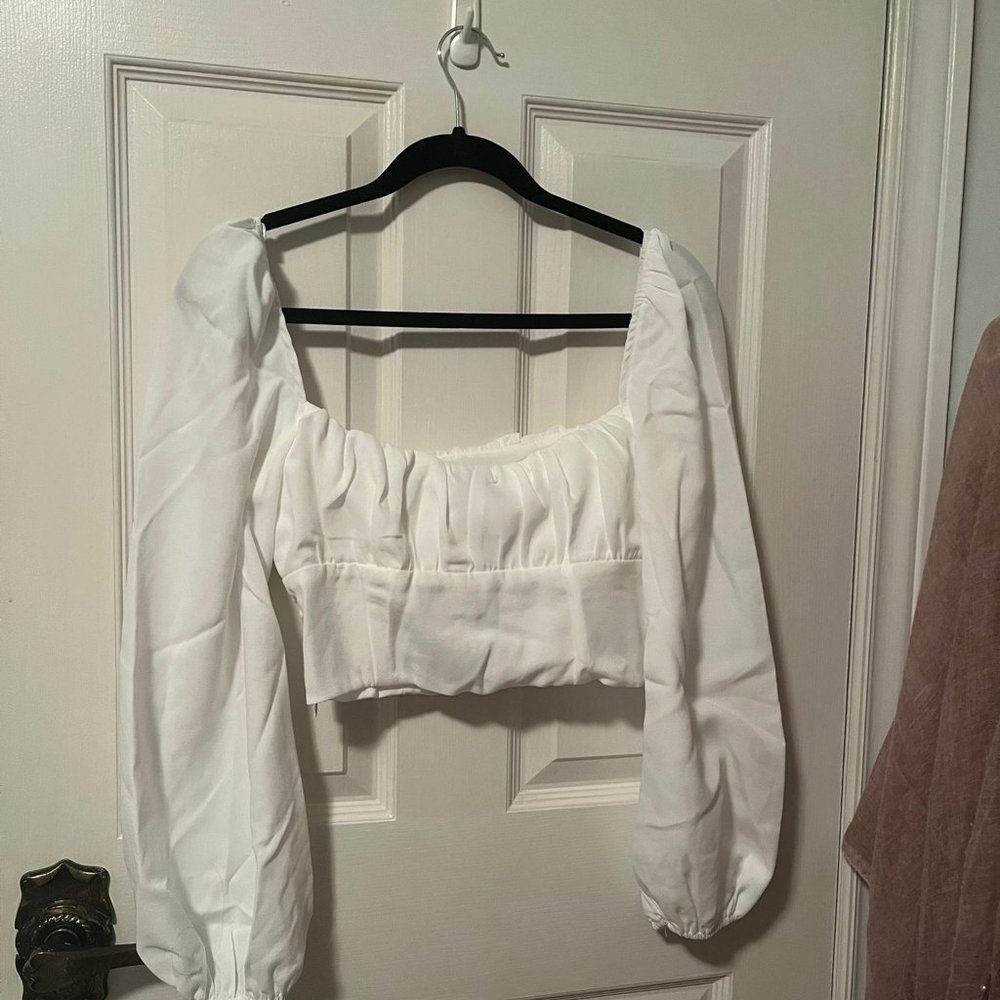 White Long Sleeve Bustier Style Crop Top